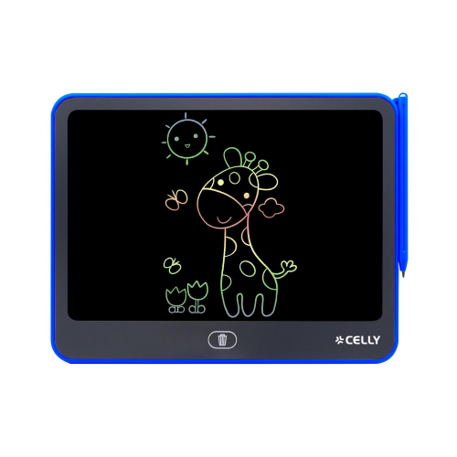 CELLY KIDS COLLECTION LAVAGNA ELETTRONICA PER BAMBINI MULTIFUNZIONALE SCHERMO IMPERMEABILE CANCELLAZIONE ONE TOUCH CON PENNINO BLU